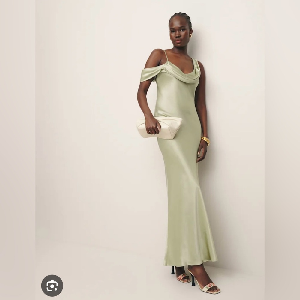 Reformation One Shoulder Dress in Light Green